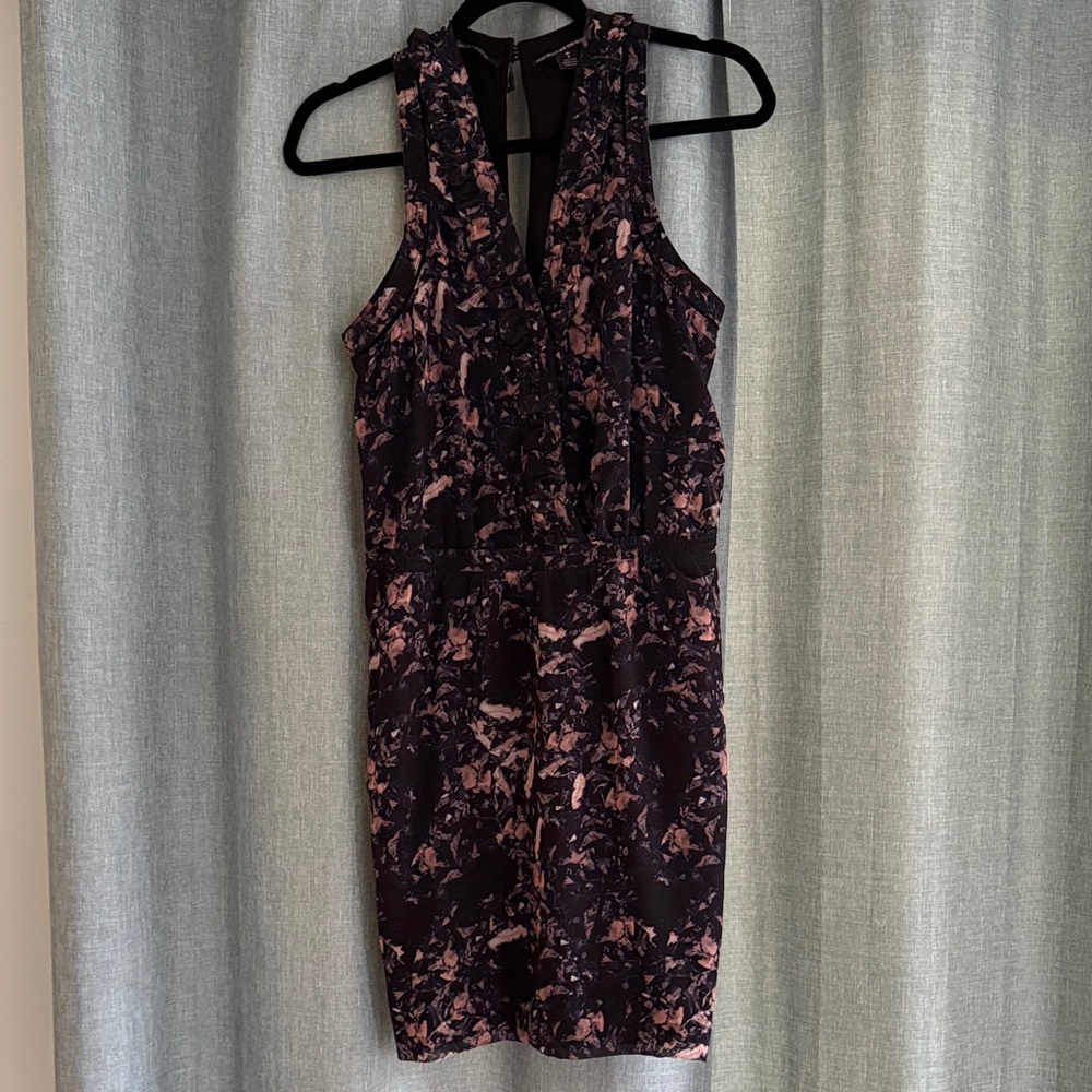 Chic Black and Pink Patterned Mini Dress